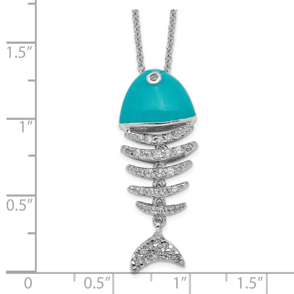 Sterling Silver Cheryl M Rhodium-Plated Enameled Brilliant-Cut Cz Fish 18 Inch Necklace