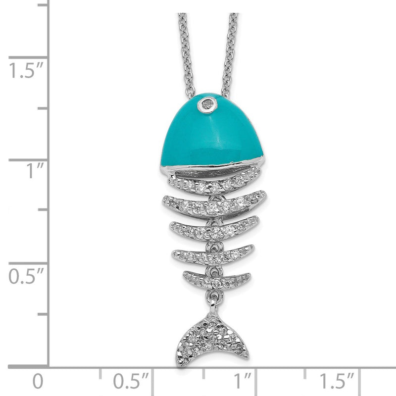 Sterling Silver Cheryl M Rhodium-Plated Enameled Brilliant-Cut Cz Fish 18 Inch Necklace