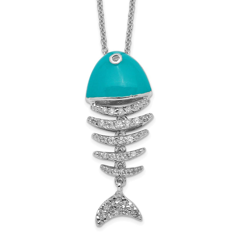 Sterling Silver Cheryl M Rhodium-Plated Enameled Brilliant-Cut Cz Fish 18 Inch Necklace