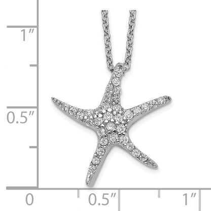 Sterling Silver Cheryl M Rhodium-Plated Brilliant-Cut Cz Starfish 18 Inch Necklace