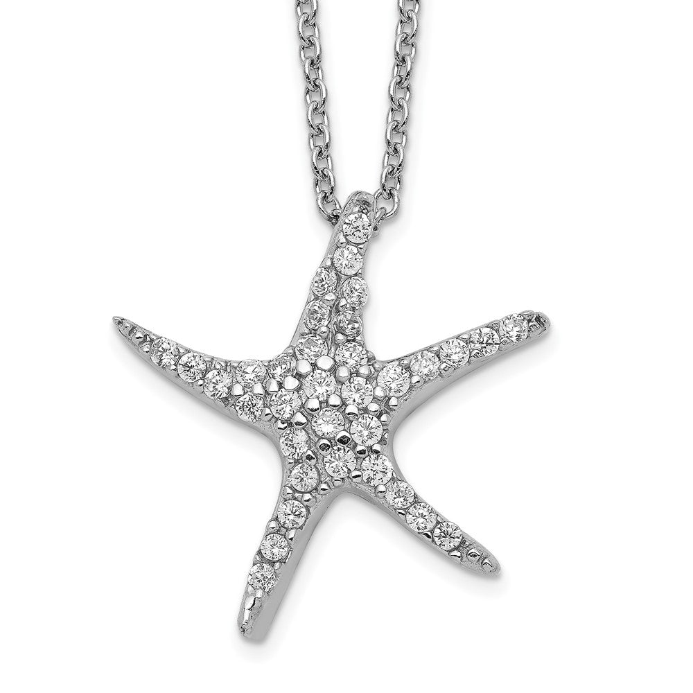 Sterling Silver Cheryl M Rhodium-Plated Brilliant-Cut Cz Starfish 18 Inch Necklace