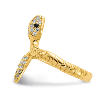 Sterling Silver Cheryl M Gold-Plated Brilliant-Cut Black And White Cz Snake Ring