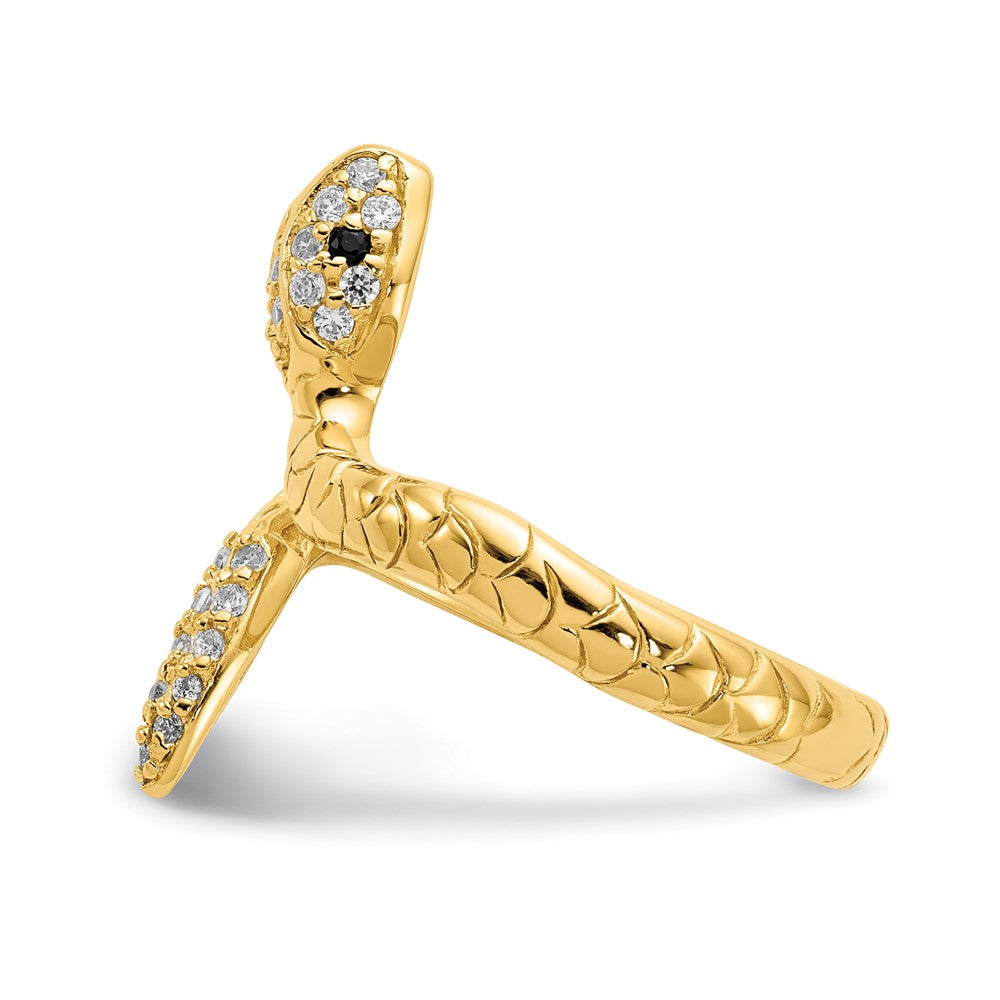 Sterling Silver Cheryl M Gold-Plated Brilliant-Cut Black And White Cz Snake Ring