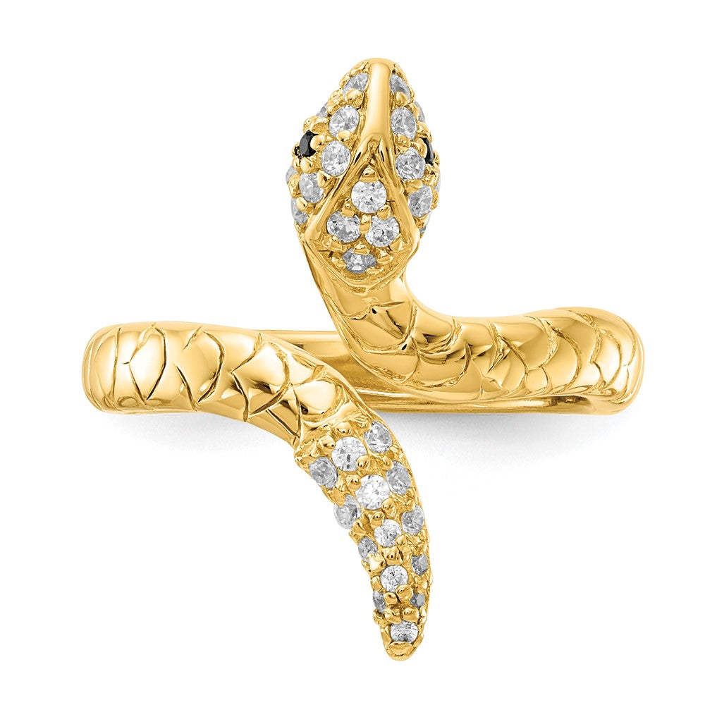 Sterling Silver Cheryl M Gold-Plated Brilliant-Cut Black And White Cz Snake Ring