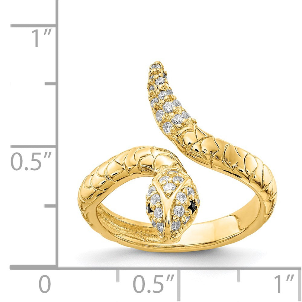 Sterling Silver Cheryl M Gold-Plated Brilliant-Cut Black And White Cz Snake Ring