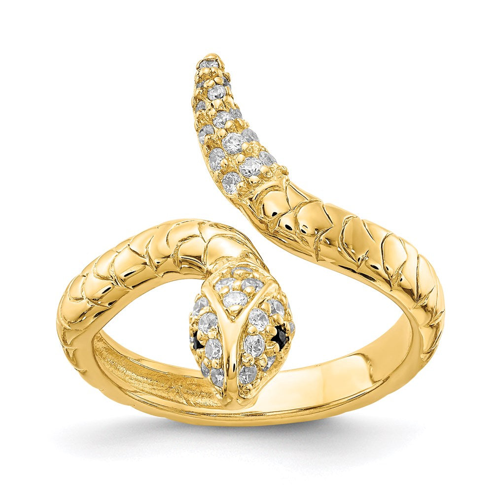 Sterling Silver Cheryl M Gold-Plated Brilliant-Cut Black And White Cz Snake Ring