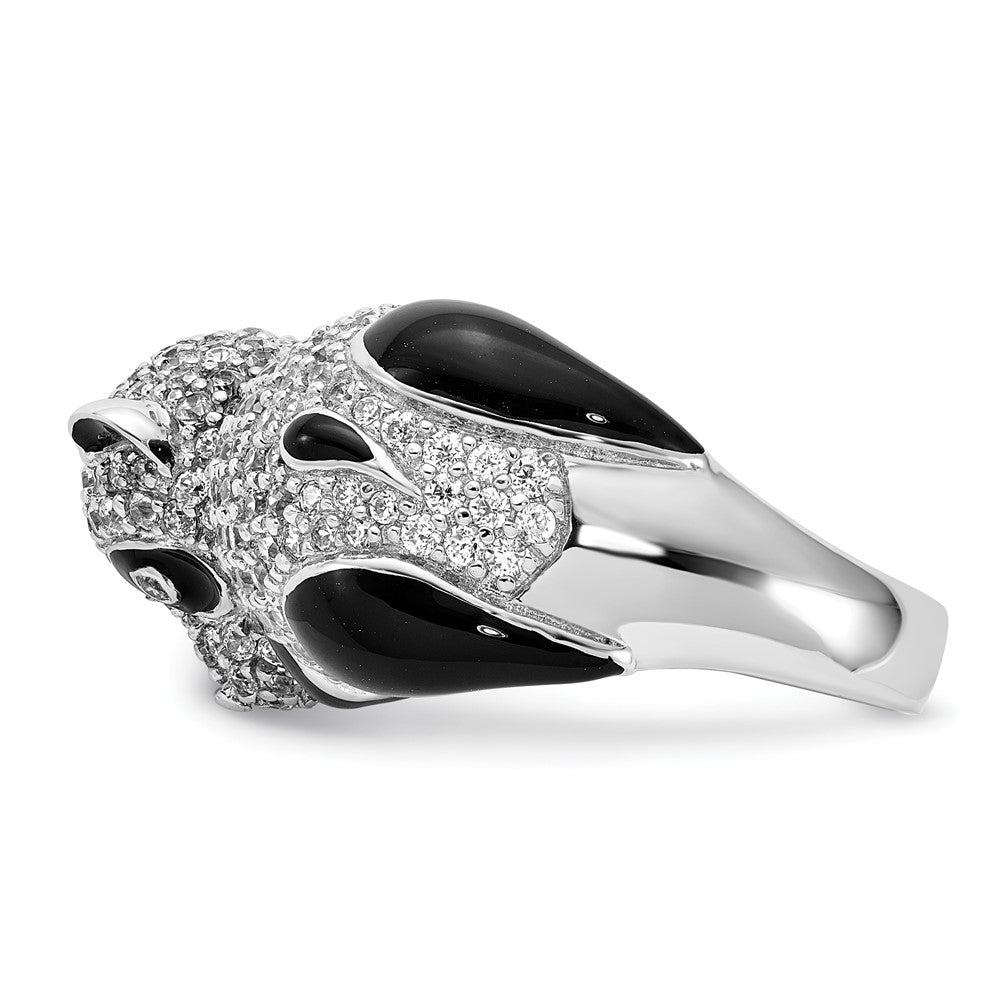 Sterling Silver Cheryl M Polished & Enameled Cz Panda Ring