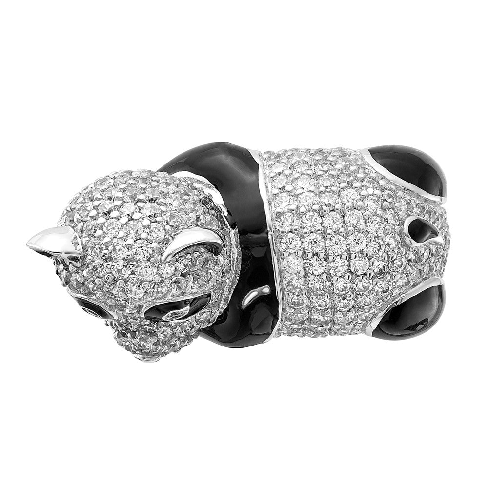 Sterling Silver Cheryl M Polished & Enameled Cz Panda Ring