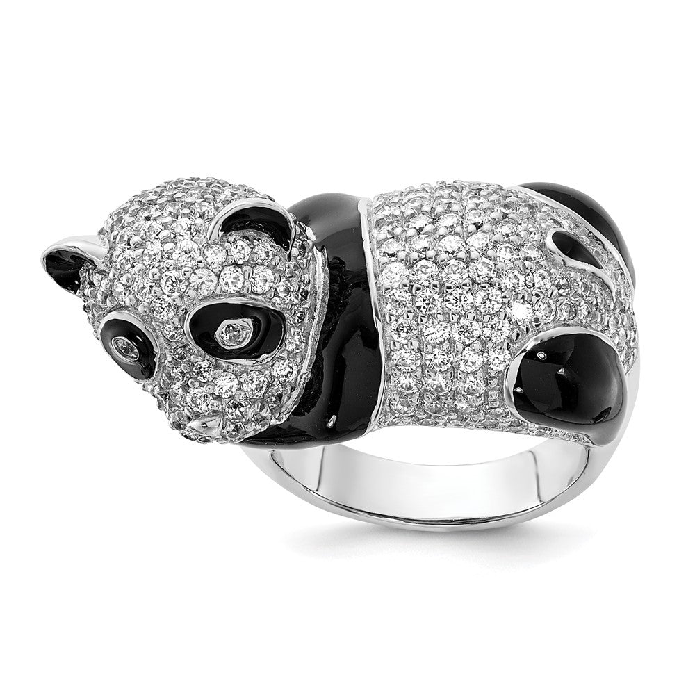 Sterling Silver Cheryl M Polished & Enameled Cz Panda Ring