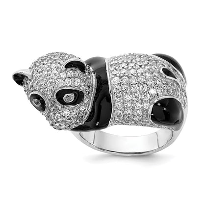 Sterling Silver Cheryl M Polished & Enameled Cz Panda Ring