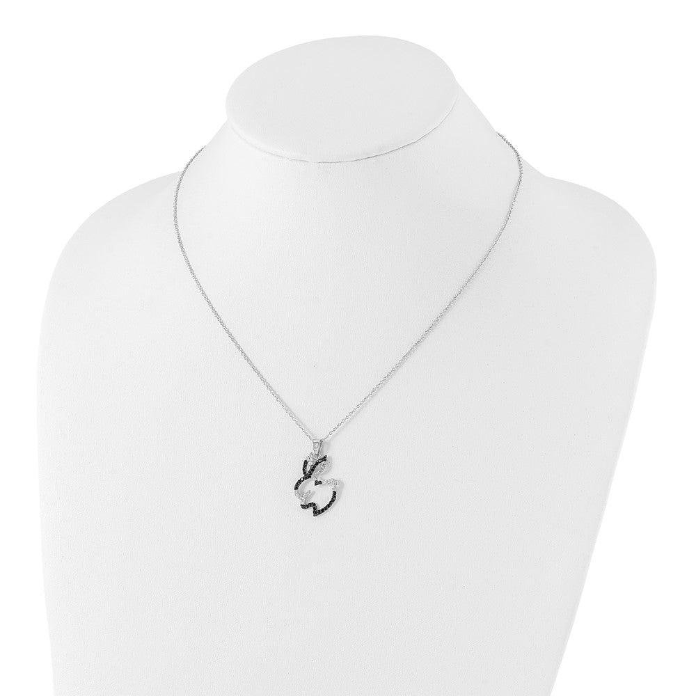 Sterling Silver Cheryl M Rhodium-Plated With Black Rhodium Accent Brilliant-Cut And White Cz Bunny Rabbit 18 Inch Necklace