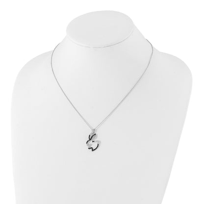 Sterling Silver Cheryl M Rhodium-Plated With Black Rhodium Accent Brilliant-Cut And White Cz Bunny Rabbit 18 Inch Necklace