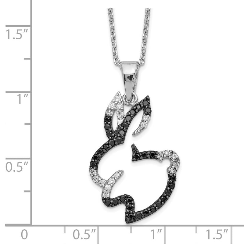 Sterling Silver Cheryl M Rhodium-Plated With Black Rhodium Accent Brilliant-Cut And White Cz Bunny Rabbit 18 Inch Necklace