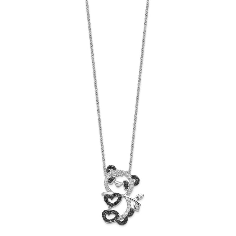 Sterling Silver Cheryl M Rhodium-Plated With Black Rhodium Accent Brilliant-Cut And White Cz Panda 18 Inch Necklace