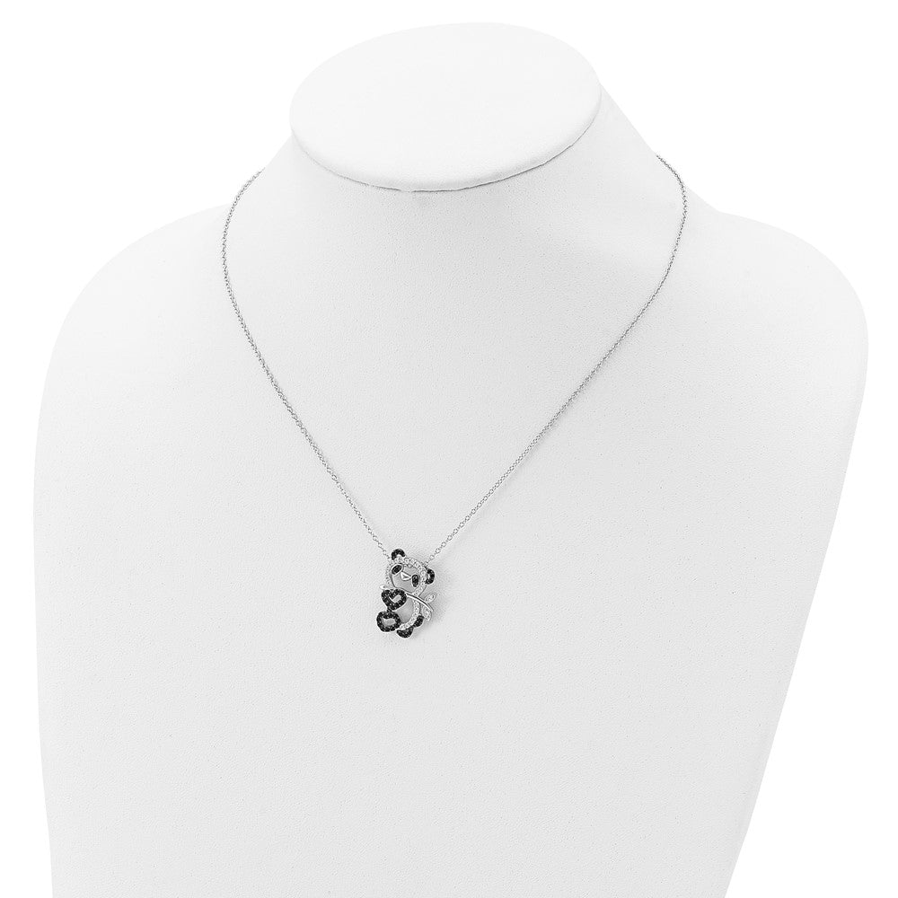 Sterling Silver Cheryl M Rhodium-Plated With Black Rhodium Accent Brilliant-Cut And White Cz Panda 18 Inch Necklace