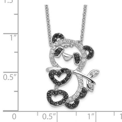 Sterling Silver Cheryl M Rhodium-Plated With Black Rhodium Accent Brilliant-Cut And White Cz Panda 18 Inch Necklace