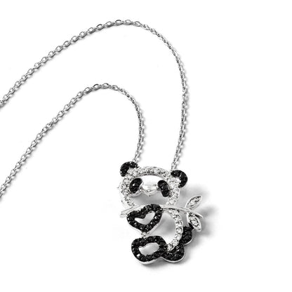 Sterling Silver Cheryl M Rhodium-Plated With Black Rhodium Accent Brilliant-Cut And White Cz Panda 18 Inch Necklace