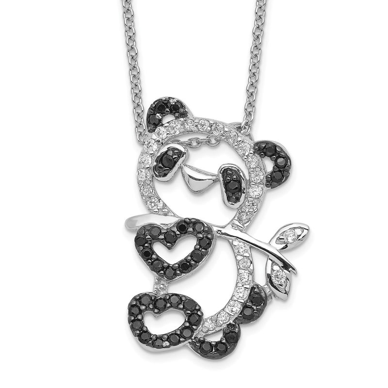 Sterling Silver Cheryl M Rhodium-Plated With Black Rhodium Accent Brilliant-Cut And White Cz Panda 18 Inch Necklace