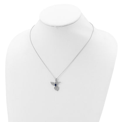 Sterling Silver Cheryl M Rhodium-Plated Brilliant-Cut Lab Created Dark Blue Spinel And White Cz Hummingbird 18 Inch Necklace