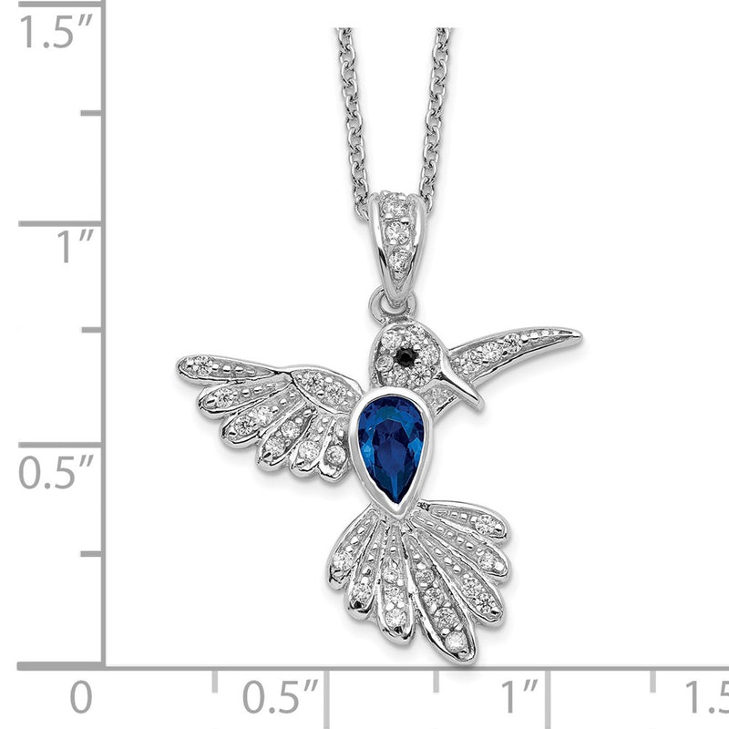 Sterling Silver Cheryl M Rhodium-Plated Brilliant-Cut Lab Created Dark Blue Spinel And White Cz Hummingbird 18 Inch Necklace