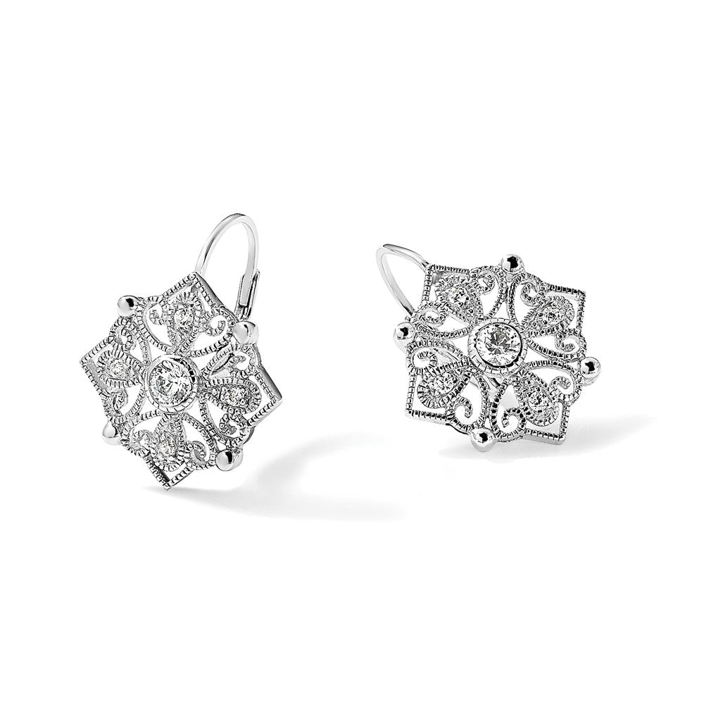 Sterling Silver Cheryl M Rhodium-Plated Fancy Brilliant-Cut Cz Leverback Earrings