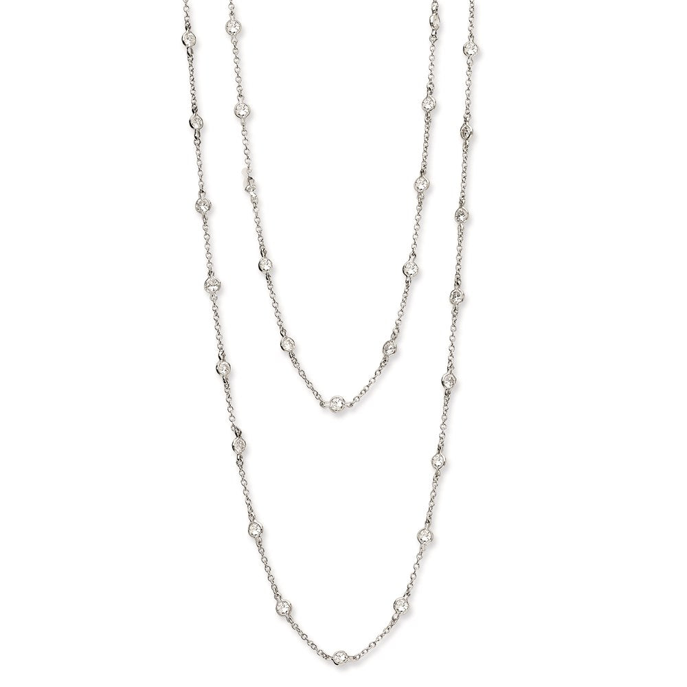 Sterling Silver Cheryl M Rhodium-Plated Brilliant-Cut Round Cz 42 Station 36 Inch Necklace