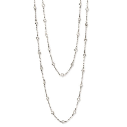 Sterling Silver Cheryl M Rhodium-Plated Brilliant-Cut Round Cz 42 Station 36 Inch Necklace