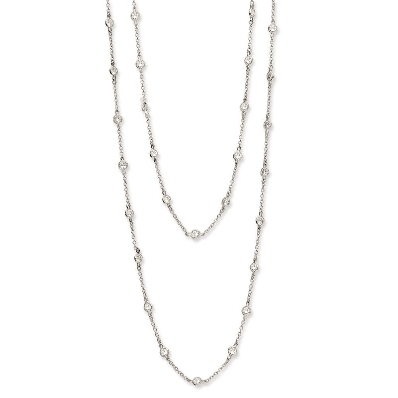 Sterling Silver Cheryl M Rhodium-Plated Brilliant-Cut Round Cz 42 Station 36 Inch Necklace