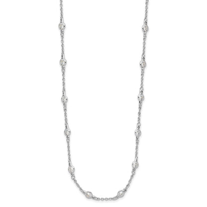 Sterling Silver Cheryl M Rhodium-Plated Brilliant-Cut Round Cz 42 Station 36 Inch Necklace