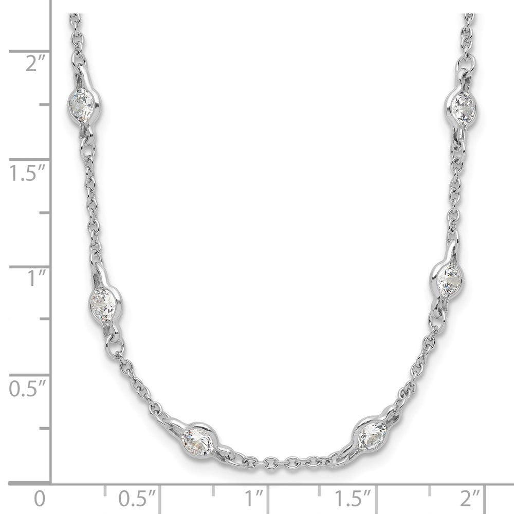 Sterling Silver Cheryl M Rhodium-Plated Brilliant-Cut Round Cz 42 Station 36 Inch Necklace