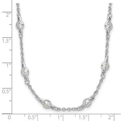 Sterling Silver Cheryl M Rhodium-Plated Brilliant-Cut Round Cz 42 Station 36 Inch Necklace
