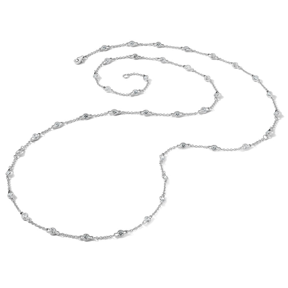 Sterling Silver Cheryl M Rhodium-Plated Brilliant-Cut Round Cz 42 Station 36 Inch Necklace