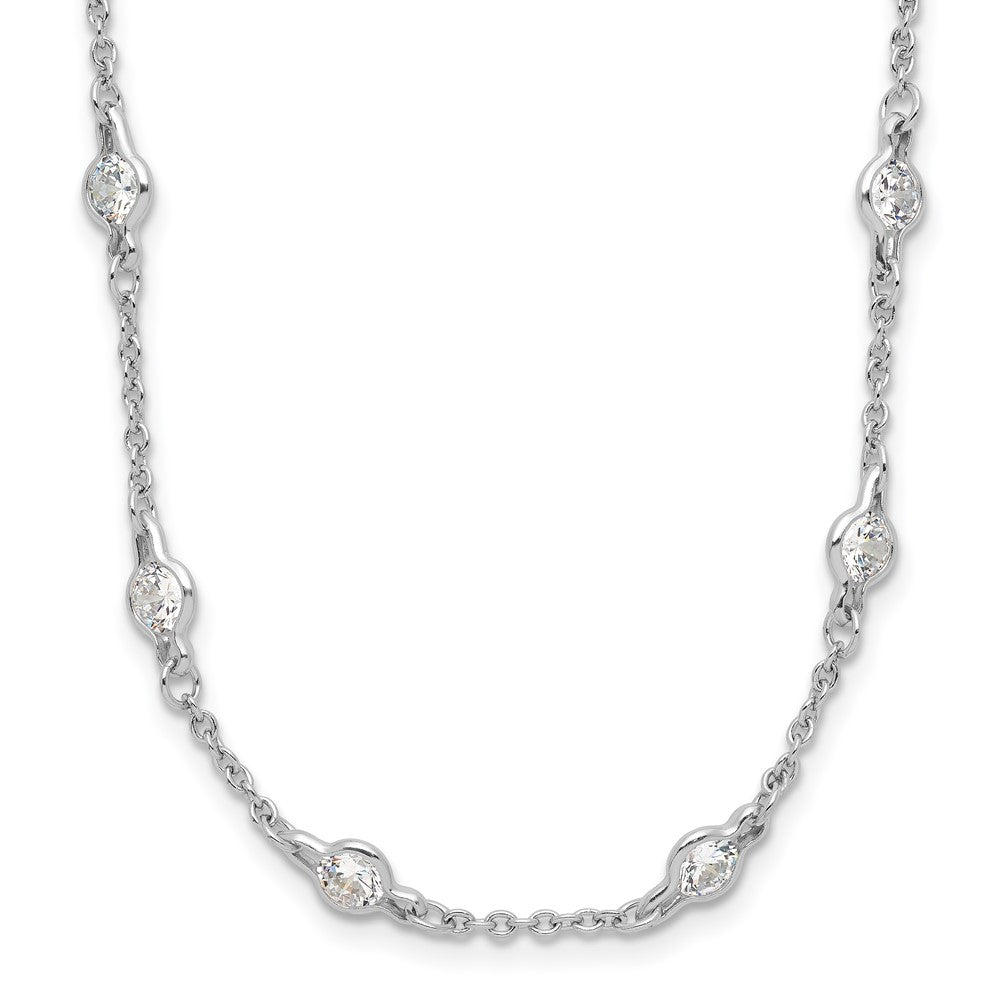Sterling Silver Cheryl M Rhodium-Plated Brilliant-Cut Round Cz 42 Station 36 Inch Necklace