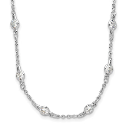 Sterling Silver Cheryl M Rhodium-Plated Brilliant-Cut Round Cz 42 Station 36 Inch Necklace
