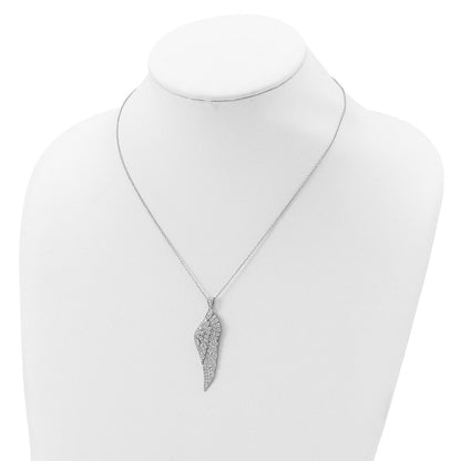 Sterling Silver Cheryl M Rhodium-Plated Brilliant-Cut Cz Angel Wing 18 Inch Necklace