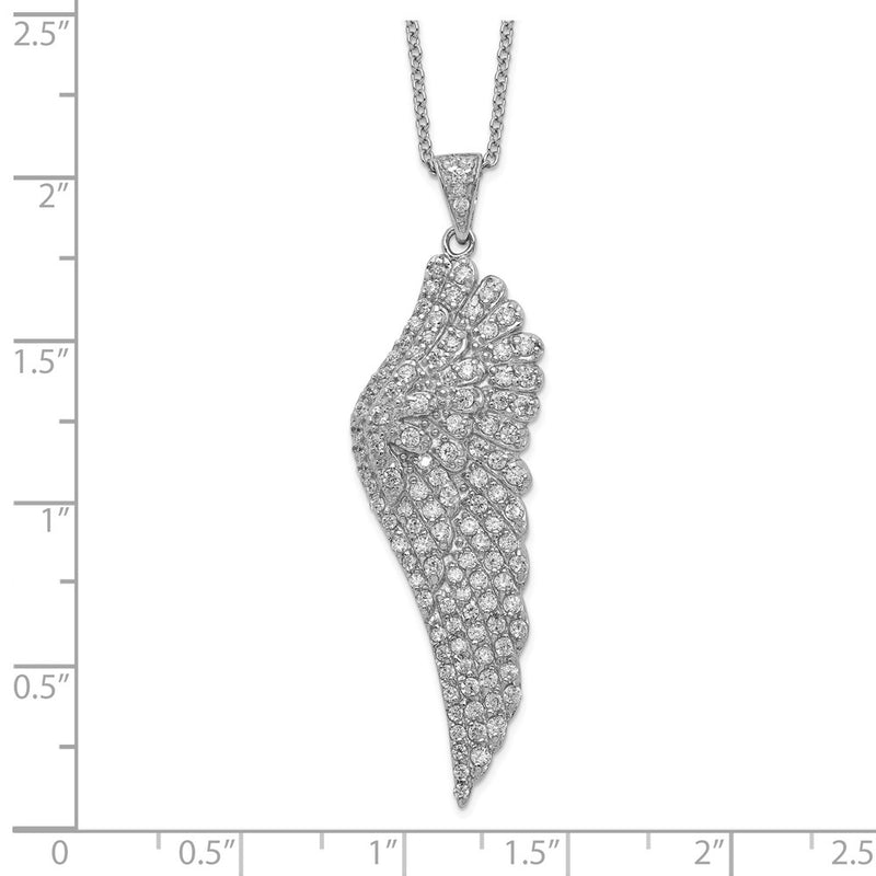 Sterling Silver Cheryl M Rhodium-Plated Brilliant-Cut Cz Angel Wing 18 Inch Necklace