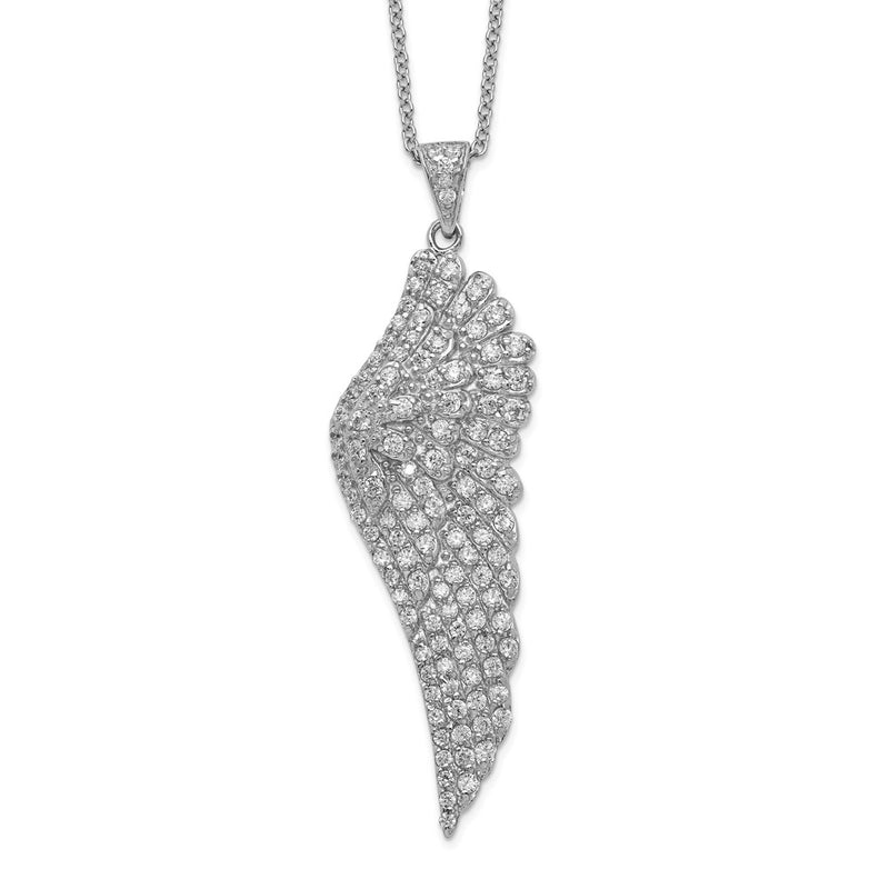 Sterling Silver Cheryl M Rhodium-Plated Brilliant-Cut Cz Angel Wing 18 Inch Necklace