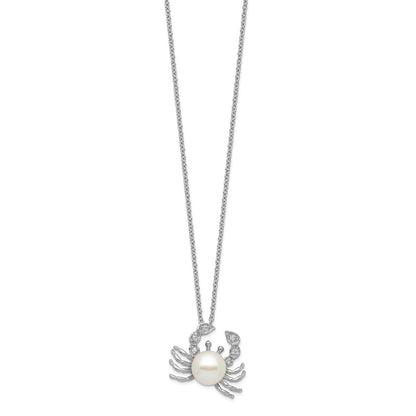 Sterling Silver Cheryl M Rhodium-Plated Freshwater Cultured Pearl And Brilliant-Cut Cz Crab 18 Inch Necklace