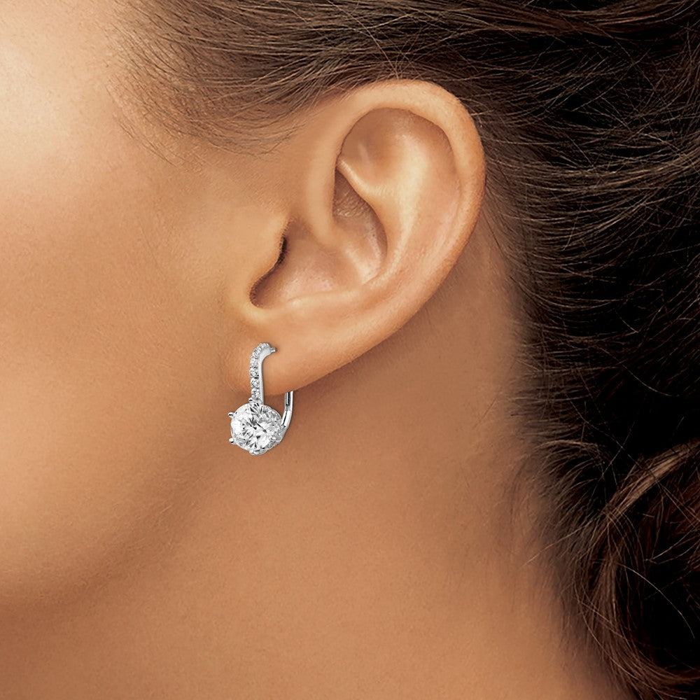 Sterling Silver Cheryl M Rhodium-Plated Brilliant-Cut Cz Leverback Earrings