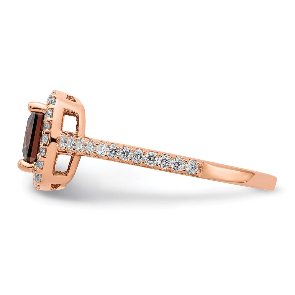 Sterling Silver Cheryl M Rose Gold-Plated Cocoa Cushion-Cut And White Brilliant-Cut Cz Halo Ring