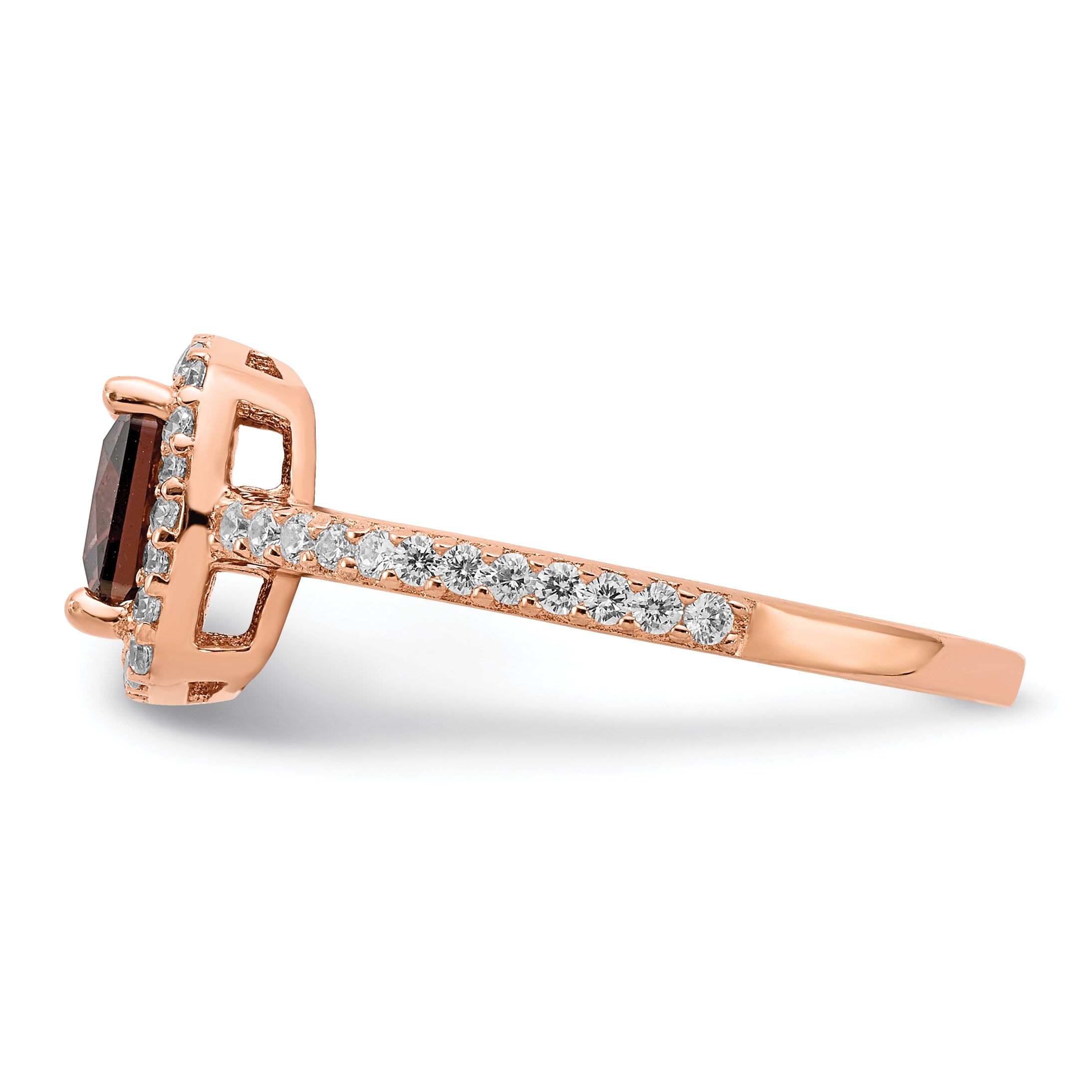 Sterling Silver Cheryl M Rose Gold-Plated Cocoa Cushion-Cut And White Brilliant-Cut Cz Halo Ring
