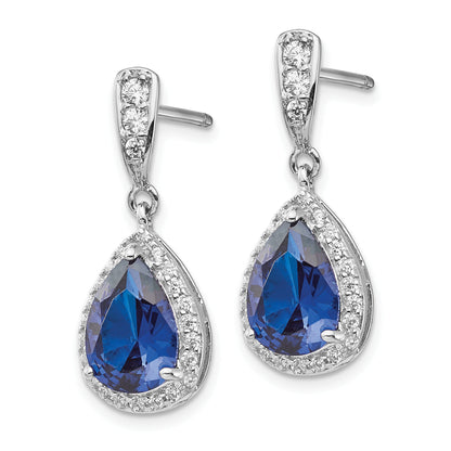 Sterling Silver Cheryl M Rhodium-Plated Brilliant-Cut Lab Created Dark Blue Spinel And White Cz Teardrop Post Dangle Earrings