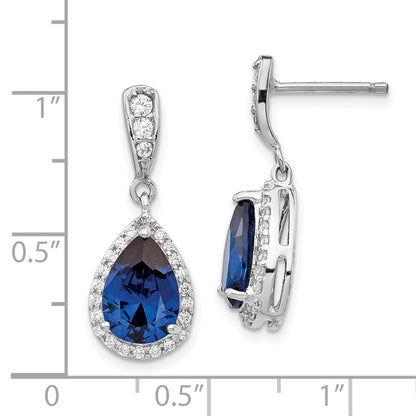 Sterling Silver Cheryl M Rhodium-Plated Brilliant-Cut Lab Created Dark Blue Spinel And White Cz Teardrop Post Dangle Earrings