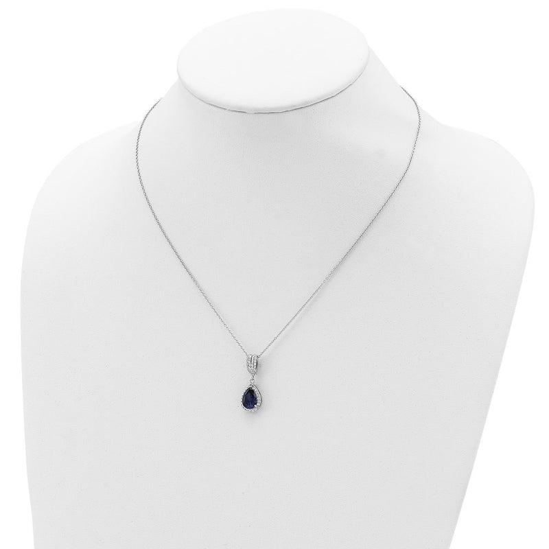 Sterling Silver Cheryl M Rhodium-Plated Brilliant-Cut Lab Created Dark Blue Spinel And White Cz Teardrop Halo 18 Inch Necklace
