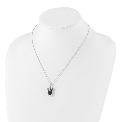 Sterling Silver Cheryl M Black Cz Owl Necklace