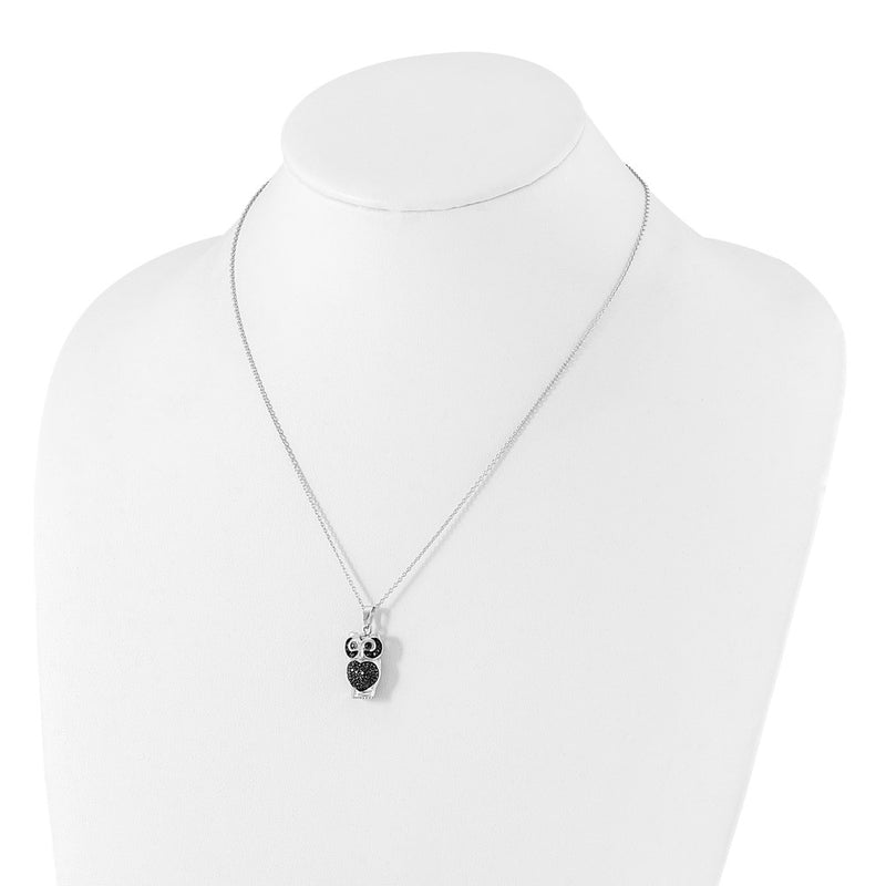 Sterling Silver Cheryl M Black Cz Owl Necklace