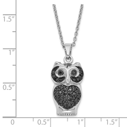 Sterling Silver Cheryl M Black Cz Owl Necklace