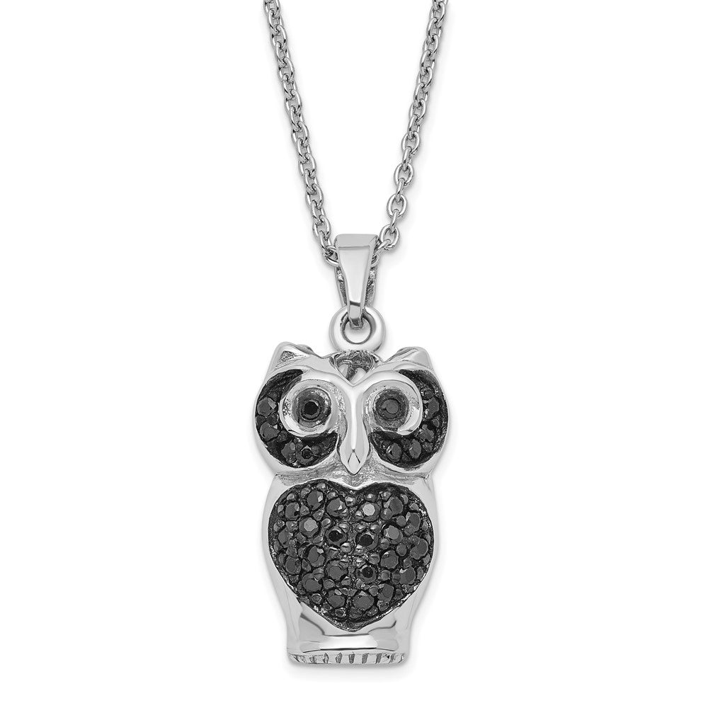 Sterling Silver Cheryl M Black Cz Owl Necklace