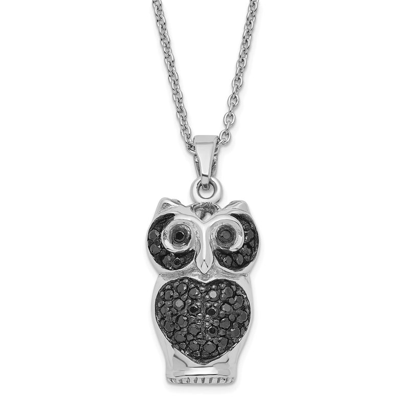 Sterling Silver Cheryl M Black Cz Owl Necklace