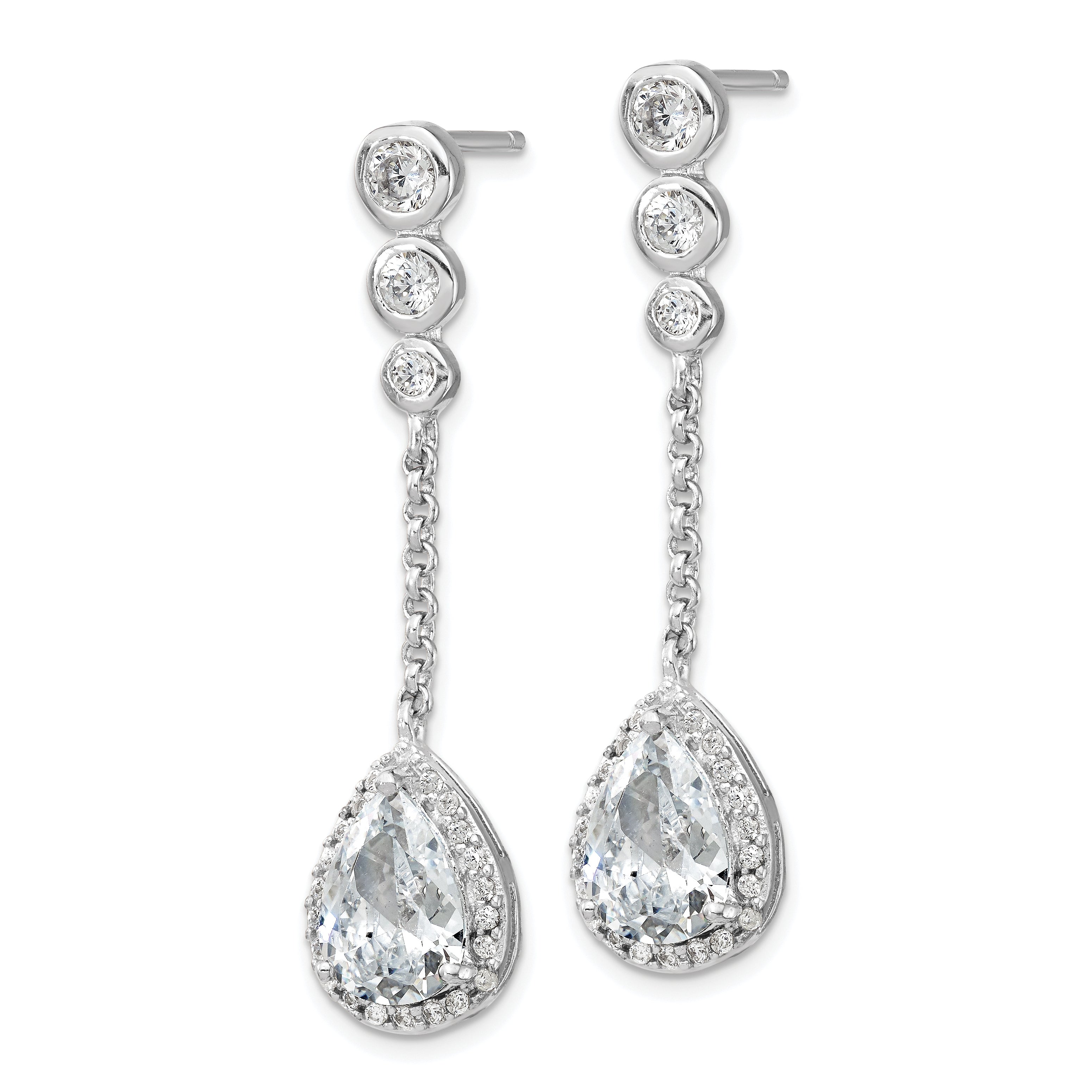 Sterling Silver Cheryl M Rhodium-Plated Brilliant-Cut Cz Bezel & Teardrop Halo Post Dangle Earrings
